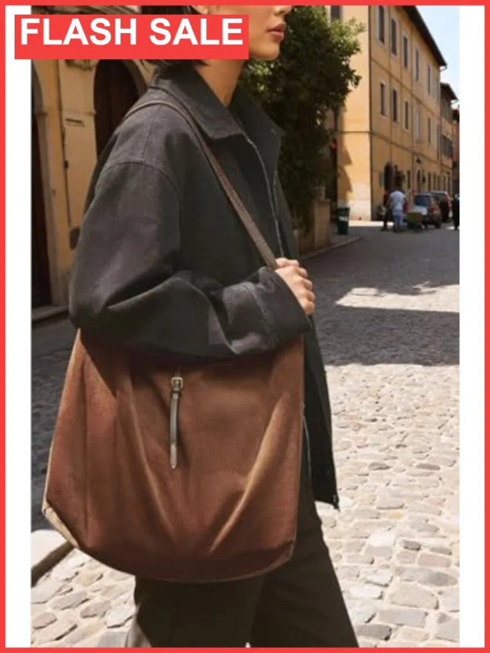 Slouchy Corduroy Vegan Leather Hobo Shoulder Bag Large Tote Purse